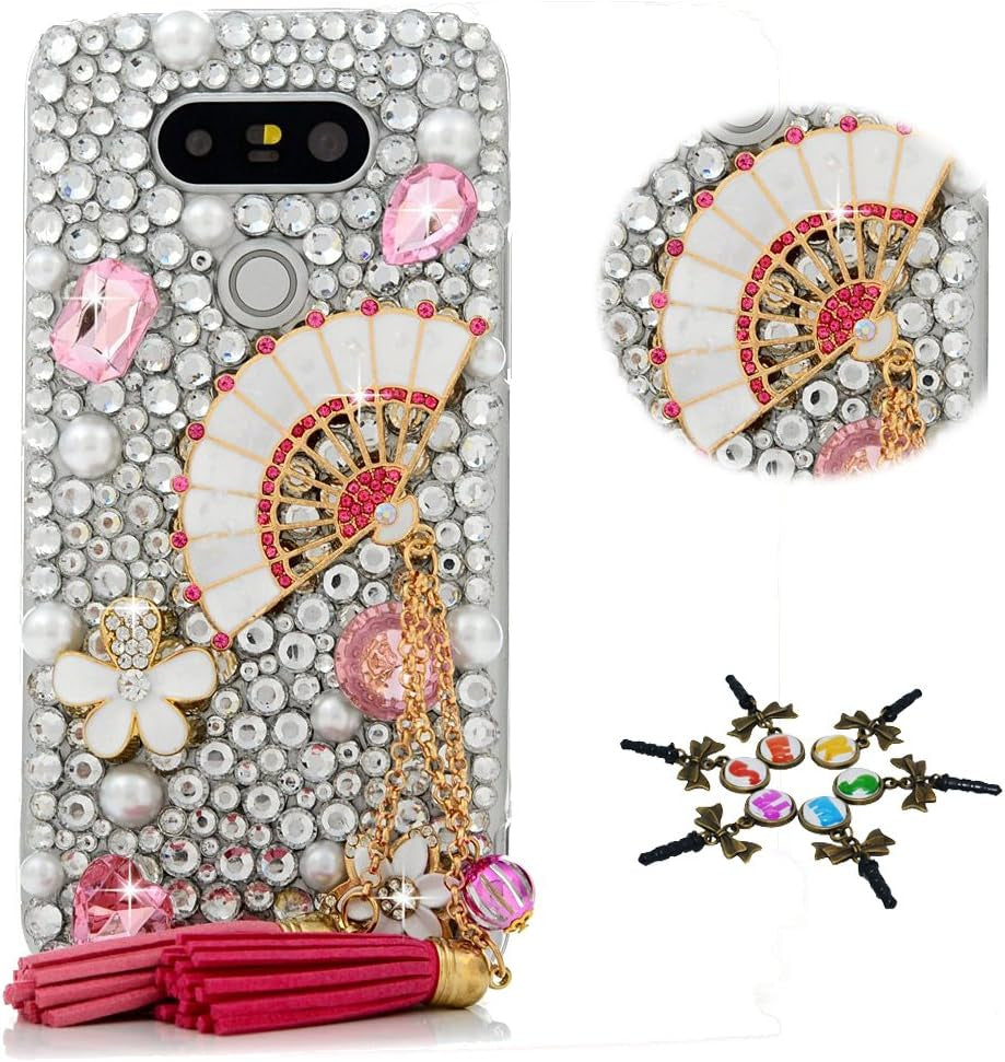 STENES LG G7 Thinq Case - STYLISH - 100+ Bling - 3D Handmade Statfish Shell Anchor Design Protective Case for LG G7/LG G7 Thinq - Novy Blue  STENES Fan Tassel Flowers / Red  