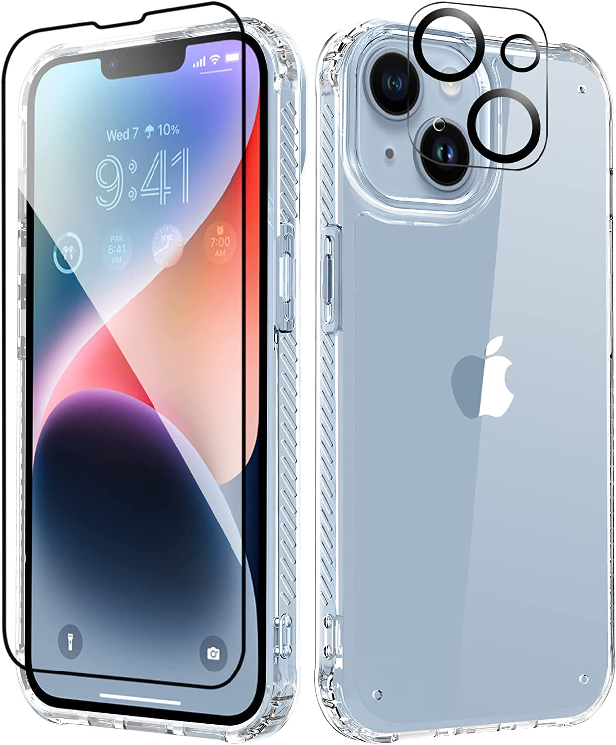 MIODIK Compatible with Iphone 14 Case with Screen Protector + Camera Lens Protector, Non Yellowing Clear Glitter Protective Phone Case, Women Girls Cover for Iphone 14 6.1 Inch 2022 - Sparkle Blue  MIODIK Transparent  