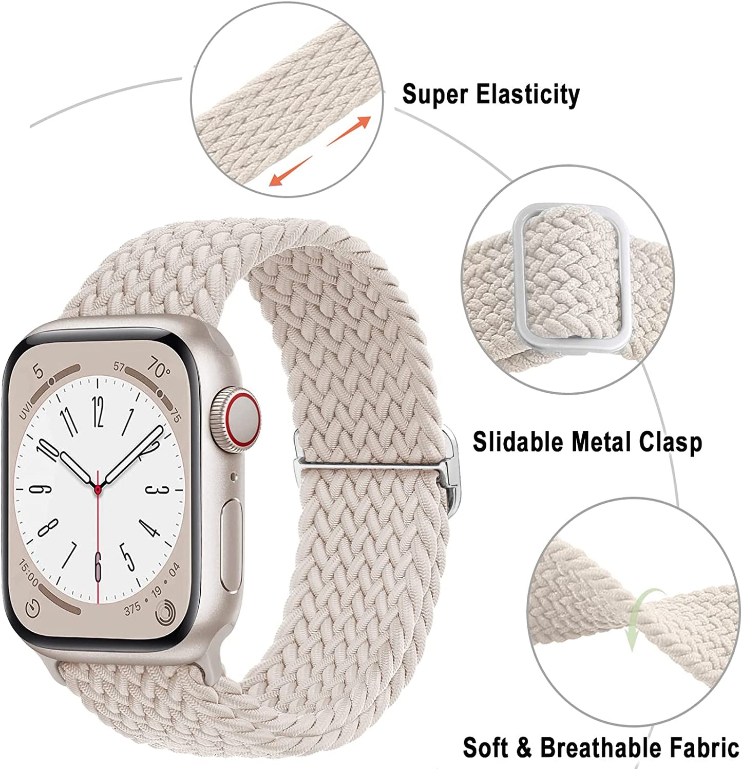 Braided for Apple Watch Band 45Mm 41Mm 40Mm 44Mm Iwatch Bands 38Mm 42Mm Men/Women,Solace Stretchy Sport Solo Loop Strap Wristband for Apple Watch Ultra 49Mm Series 8/7/6 5/4/3/2/1/SE 40 44 45 Mm  Wowstrap   