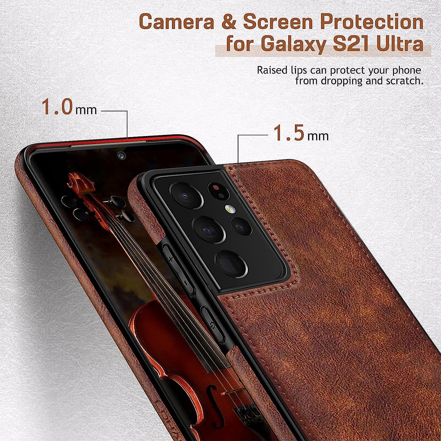 LOHASIC for Galaxy S21 Ultra Case, Premium Leather Luxury Business PU Non-Slip Grip Shockproof Bumper Full Body Protective Cover Phone Cases for Samsung Galaxy S21 Ultra 5G 6.8 Inch - Brown  LOHASIC   