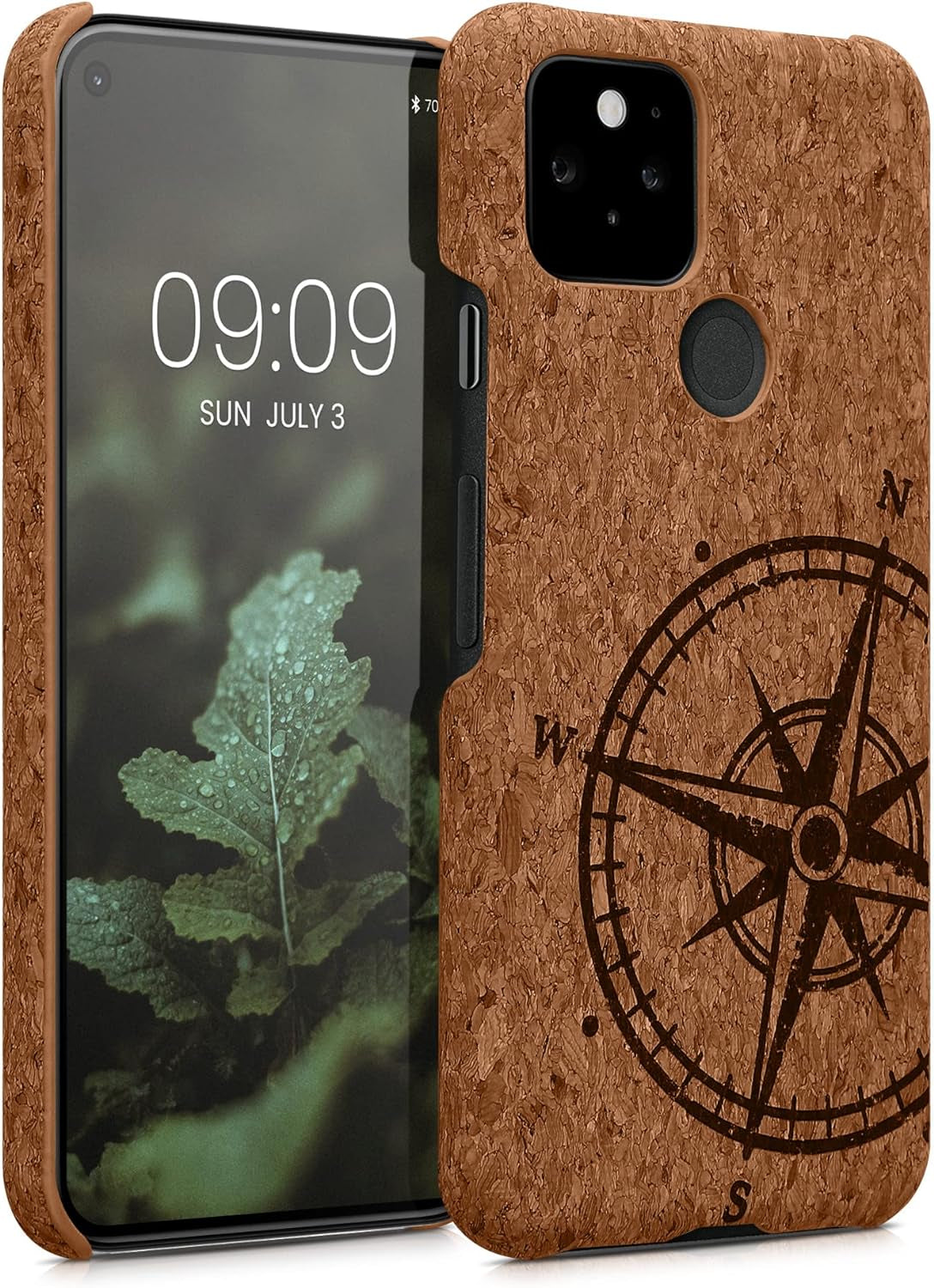 Kwmobile Case Compatible with Google Pixel 5 - Protective Cork Cover - Navigational Compass Dark Brown/Light Brown  kwmobile   