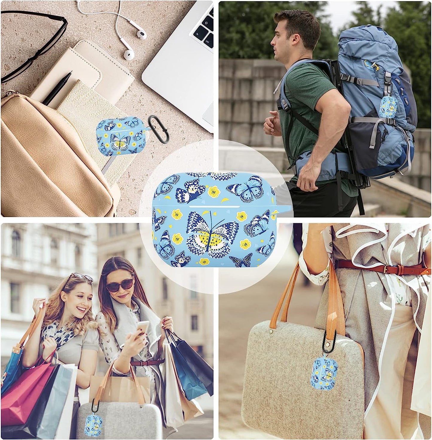 AGAOSH for Airpods Pro 2Nd Generation Case Cover,Cute Blue Butterfly Flowers Print Soft Silicone Skin Cover Protective Case with Keychain for New Apple Airpods Pro 2 Case 2022 Blue Butterfly  AGAOSH   
