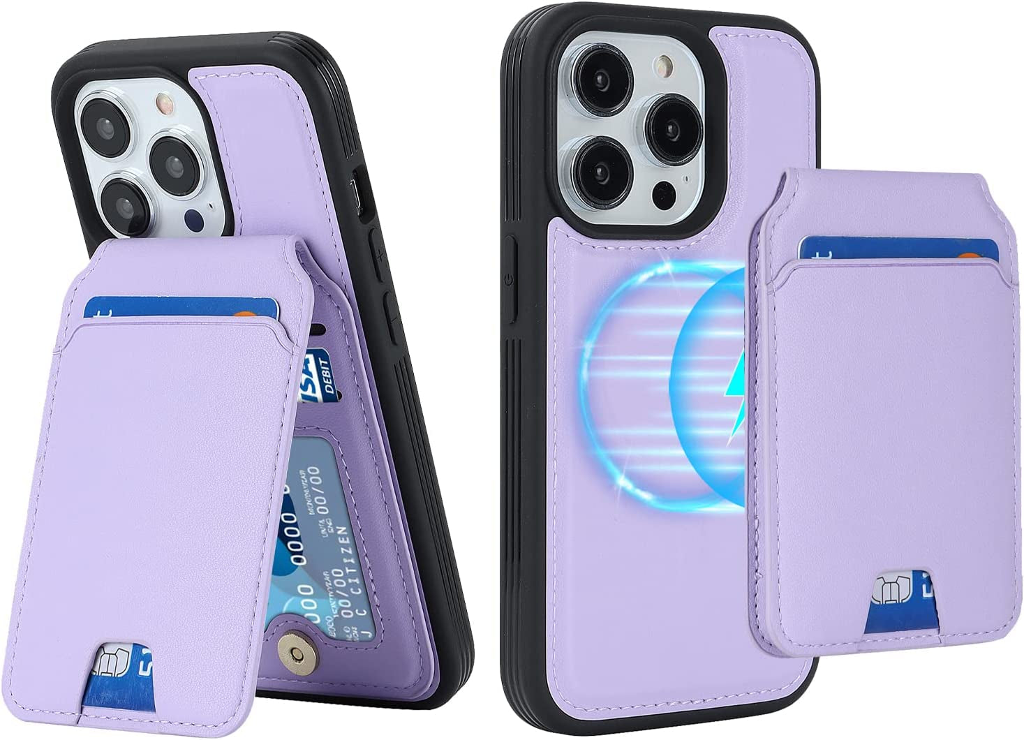 Ｈａｖａｙａ Iphone 13 Pro Max Phone Case Magsafe Compatible,Iphone 12 Pro Max Case Wallet with Card Holder,Magnetic Detachable,Magnetica Mag-Safe Cover with Kickstand for Women and Men-Purple  Ｈａｖａｙａ Purple iPhone 14 Pro 