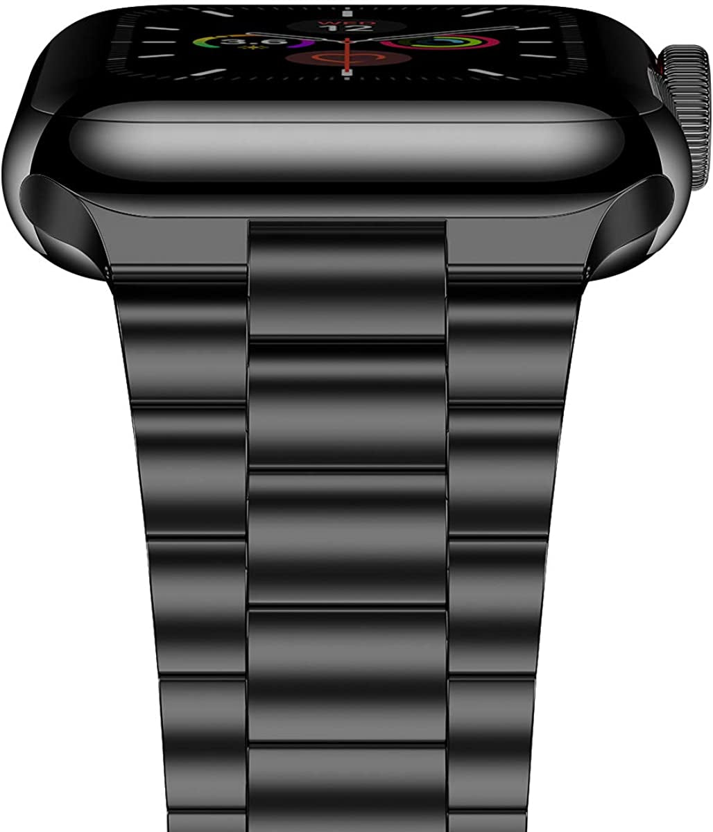 Iiteeology Metal Band Compatible with Apple Watch Band 49Mm 45Mm 44Mm 42Mm 41Mm 40Mm 38Mm, Upgraded Business Stainless Steel Link Band for Apple Watch Ultra Series 8/7/6/5/4/3/2/1/SE  iitee Black-3 Beads 41mm/40mm/38mm 