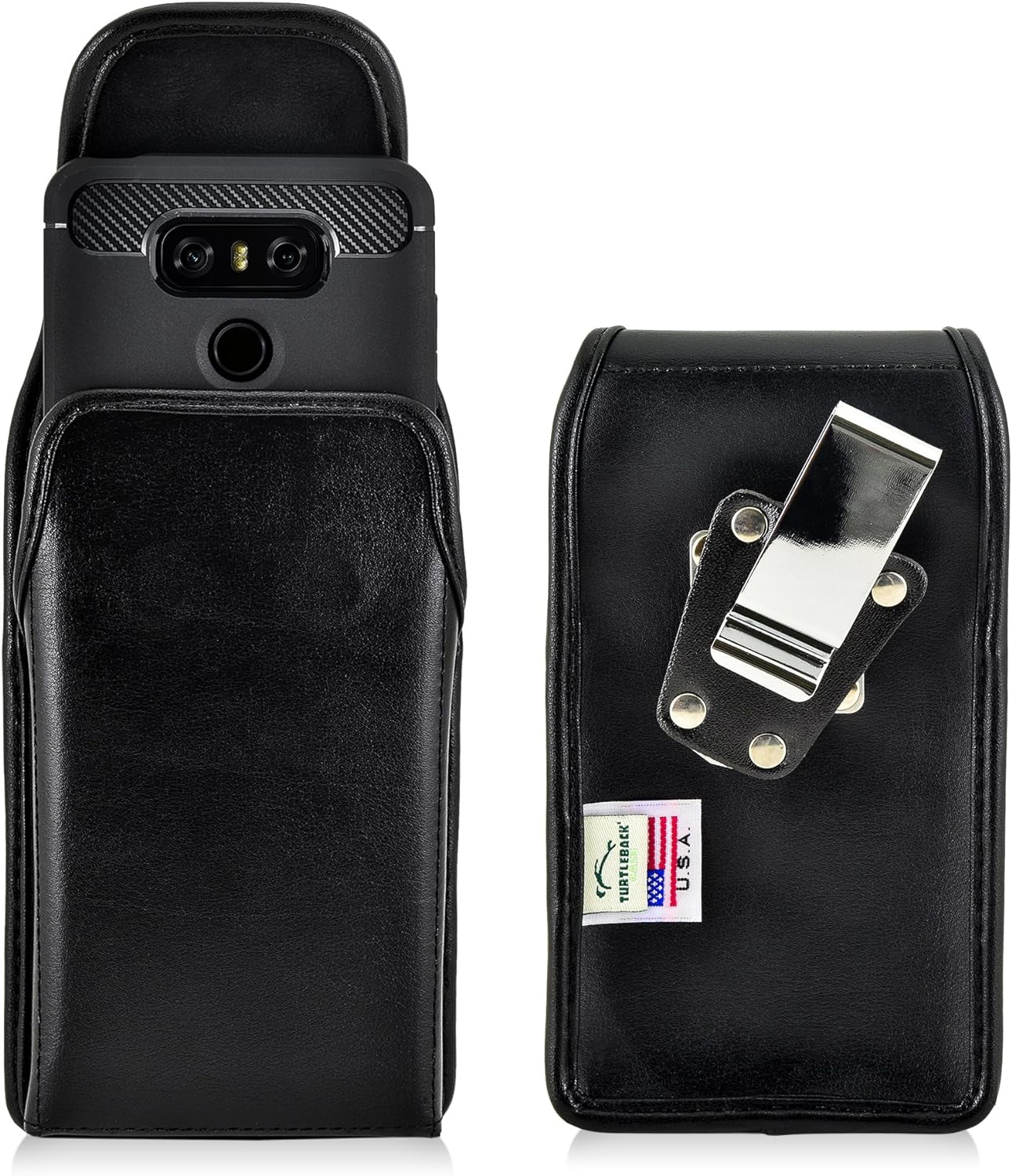 Turtleback Holster Made for LG G6 Black Vertical Belt Case Leather Pouch with Executive Belt Clip Made in USA  Turtleback Black Leather / Metal Clip Vert  