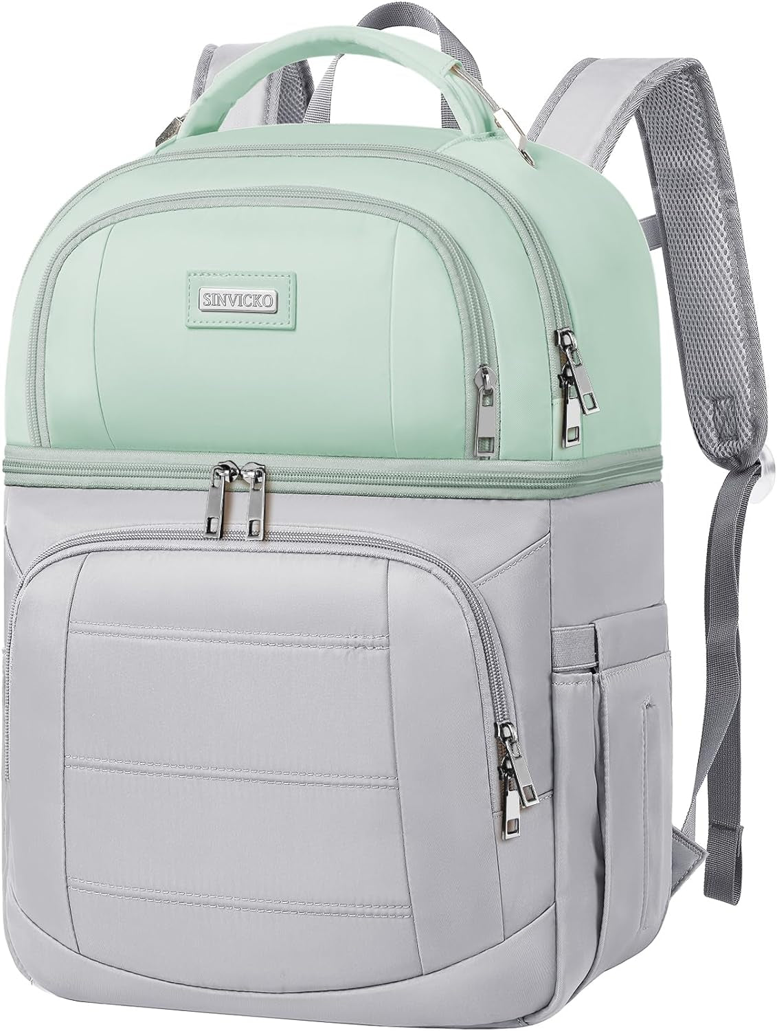 Cooler Backpack, Keeps 30 Cans Hot/Cold for up to 24 Hours, Waterproof & Leak Proof Soft Double Deck Cooler Bag - Insulated Backpack Cooler - Lunch Box Backpack for Men Women  SINVICKO Green  Grey  