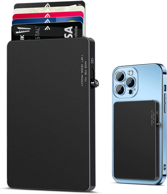 T-MFY Minimalist Credit Card Wallet with Magnetic Ring - Slim Aluminum Wallet - RFID Blocking& Lock Design - Small Card Holder Wallet Compatible with All Type Phone for Men&Women (Black)  T-MFY   