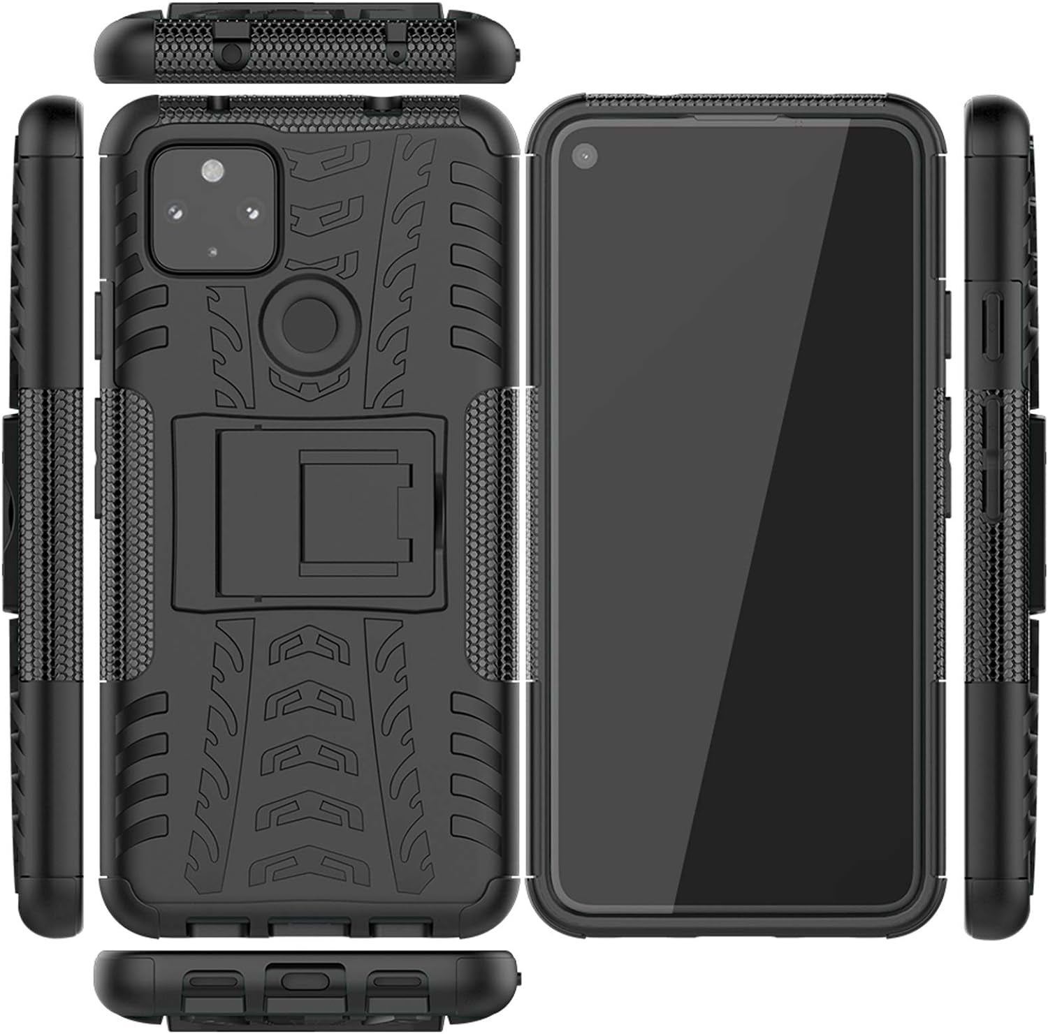 Phone Case for Google Pixel 4A 5G 6.2 with Tempered Glass Screen Protector Cover and Stand Kickstand Hard Rugged Hybrid Cell Accessories Pixel4A5G UW Pixel4A 5G Pixle A4 G5 Pixle 4A5G Cases Men Black  Asuwish   