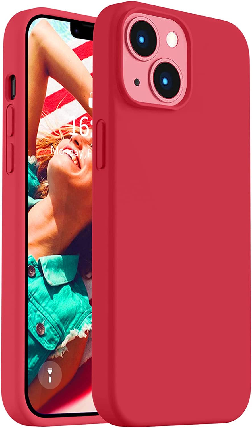 Vooii Compatible with Iphone 14 Case,[Silky Touch Premium Liquid Silicone] [Soft Anti-Scratch Microfiber Lining], Ultra Slim Shockproof Protective Case for Iphone 14 - Blue  Vooii Red  