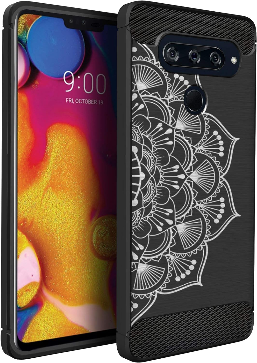 Casesondeck Case Compatible with [LG V40 Thinq] Tribal Floral Matte TPU Flexible Carbon Fiber Textured (Dreamcatcher)  CasesonDeck Half Mandala  