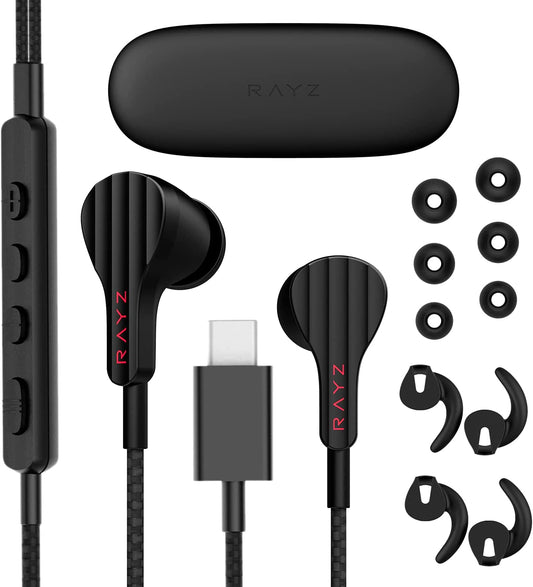 RAYZ Smart USB-C Headphones Earphones – Magnetic Braided Cable Earbuds W/Microphone & Volume Control Compatible with Nintendo Switch, Android, Google Pixel 4/3/2/XL, Macbook, Ipad Pro (Black)  RAYZ   