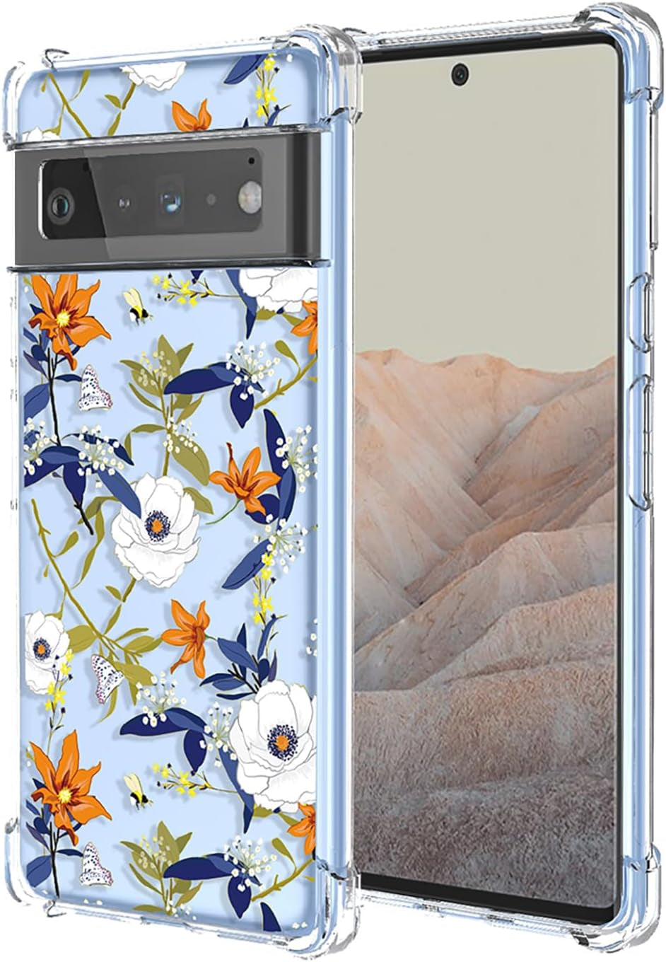 OEURVQO for Pixel 6 Pro Google 6 Pro G8VOU Case Clear Cute Cat Pattern Cartoon Animal Soft TPU Shockproof Bumper Anti-Scratch Protective Phone Case for Google Pixel 6 Pro 5G (Staring Cat)  OEURVQO Colorful Flowers  