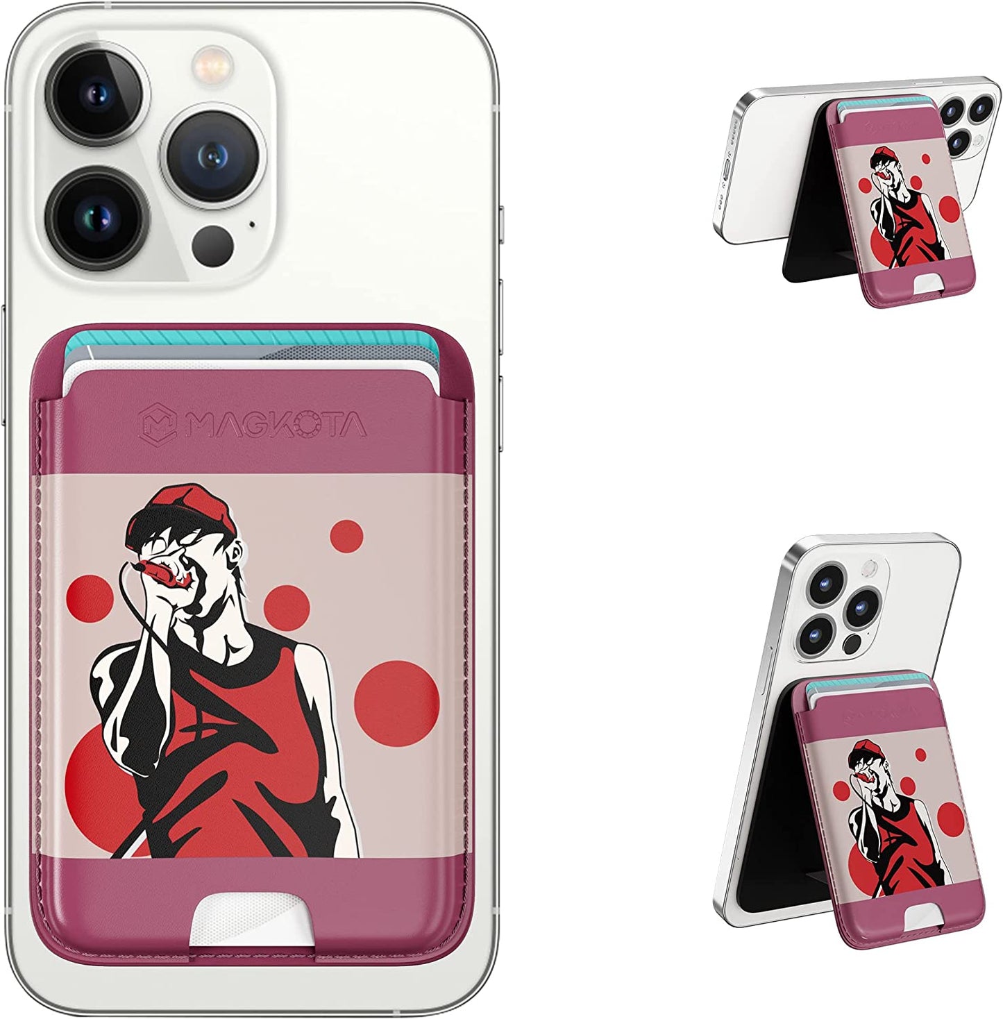 MAGKOTA Magsafe Wallet Stand Compatible with Iphone 14 Pro Max/14 Pro/14 Plus/14/Iphone 13 Pro Max/13 Pro/13/Iphone 12 Pro Max/12 Pro/12,Iphone Leather Wallet with Magnetic Stand, Max 3 Cards  MAGKOTA Rapper  