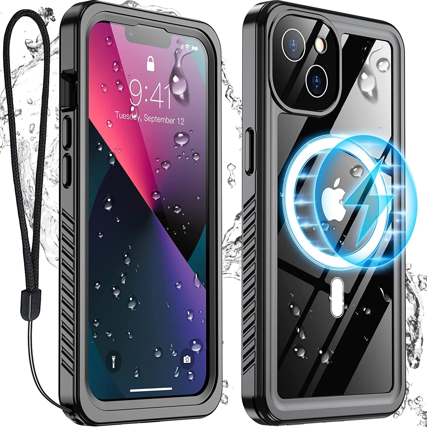 Temdan for Iphone 14 Case Waterproof,Built-In 9H Tempered Glass Screen Protector [IP68 Underwater][14Ft Military Dropproof][Dustproof][Real 360] Full Body Shockproof Protective Case-Blue-Clear  Temdan Black-Mag iPhone 13 6.1 