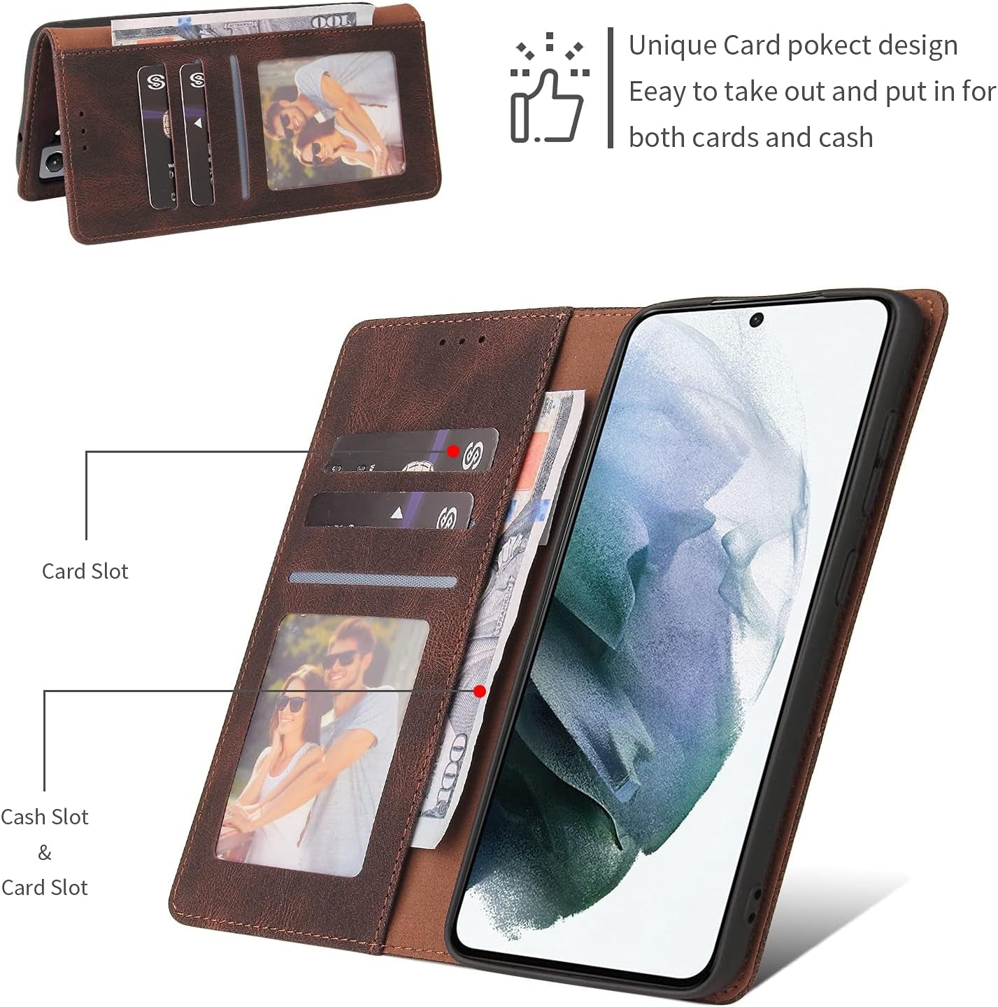 ZZXX Samsung Galaxy S21 Case Wallet with Card Holder Kickstand Magnetic Soft Leather Flip Fold Case for Samsung Galaxy S21 Wallet Case(Coffee-6.2 Inch)  ZZXX   