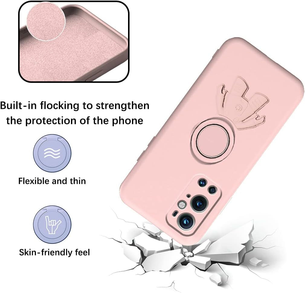 Compatible with Oneplus 9 Pro Case with Creative Astronaut Pattern Holder Green, Oneplus 9 Pro Phone Case with Ring Kickstand Silicone Shockproof Soft TPU Protective Slim Cover (Pink)  Wousunly   