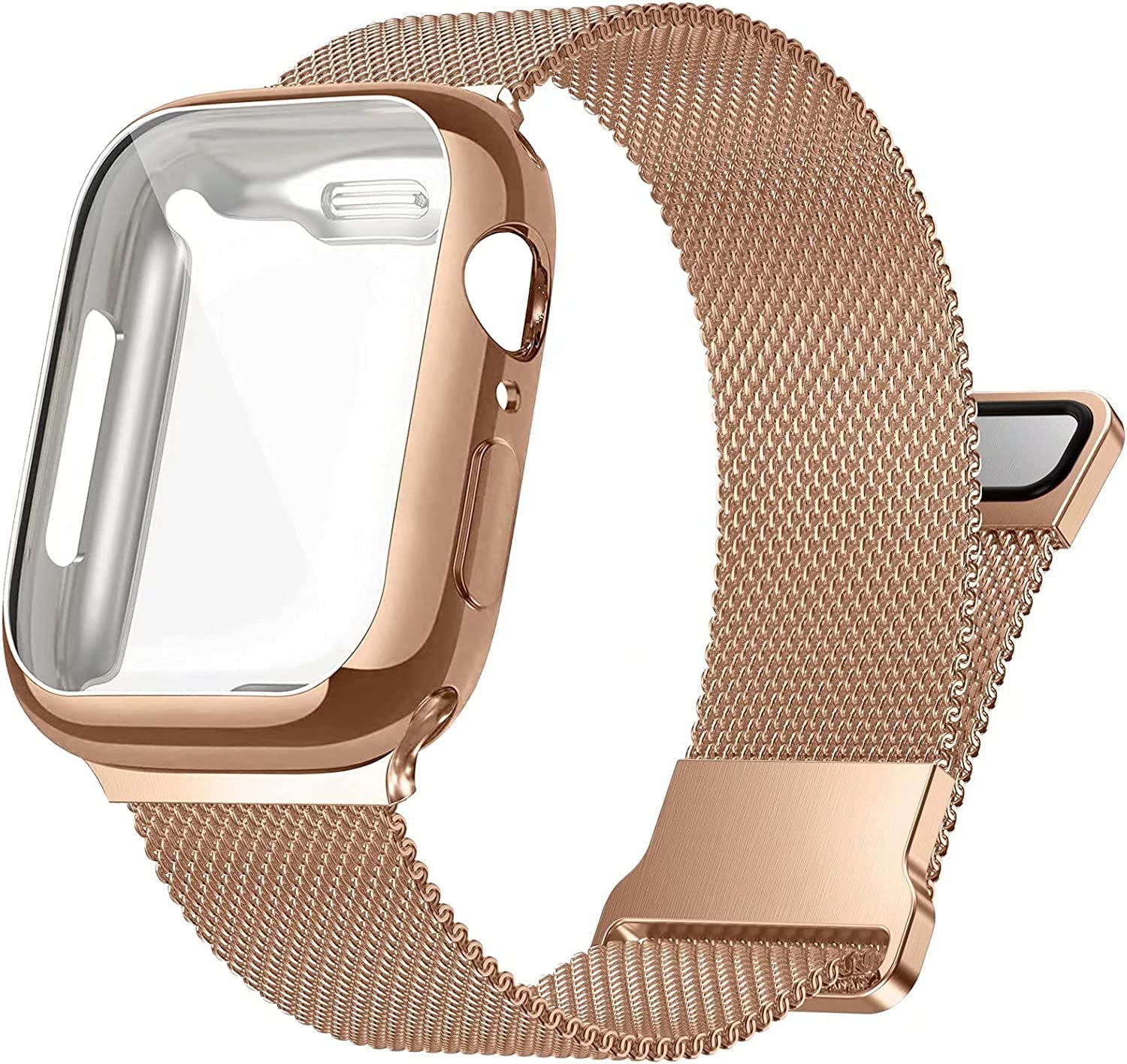 Zsuoop Metal Stainless Steel Band Compatible with Apple Watch Bands 38Mm 40Mm 41Mm 42Mm 44Mm 45Mm with Screen Protector Case,Magnetic Adjustable Strap for Iwatch Series 8/7/6/5/4/SE/3/2/1 Women Men  Zsuoop   