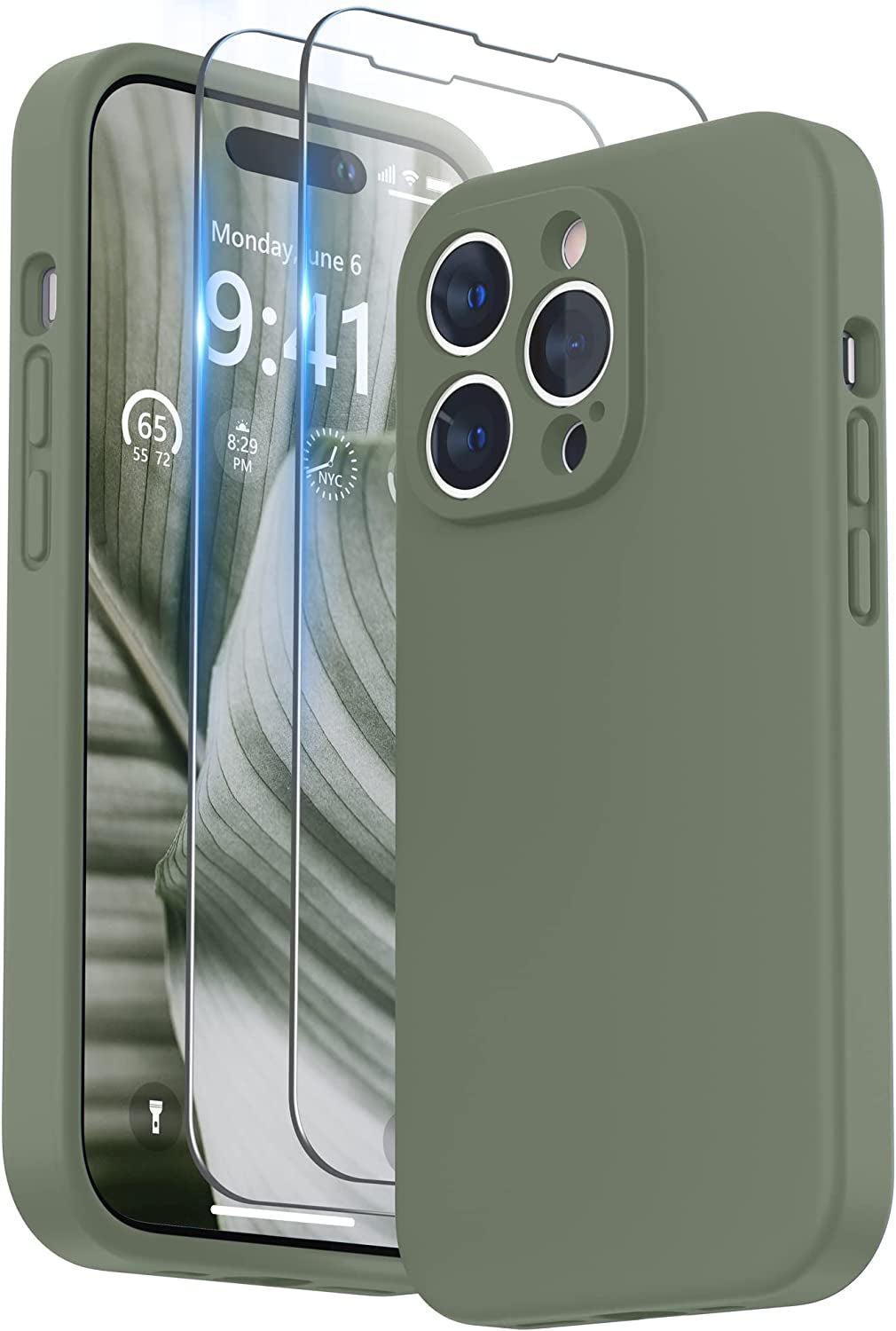 SURPHY Designed for Iphone 14 Pro Max Case with Screen Protector, (With Camera Protection + Soft Microfiber Lining) Liquid Silicone Phone Case, Blue Jay  SURPHY Olive  