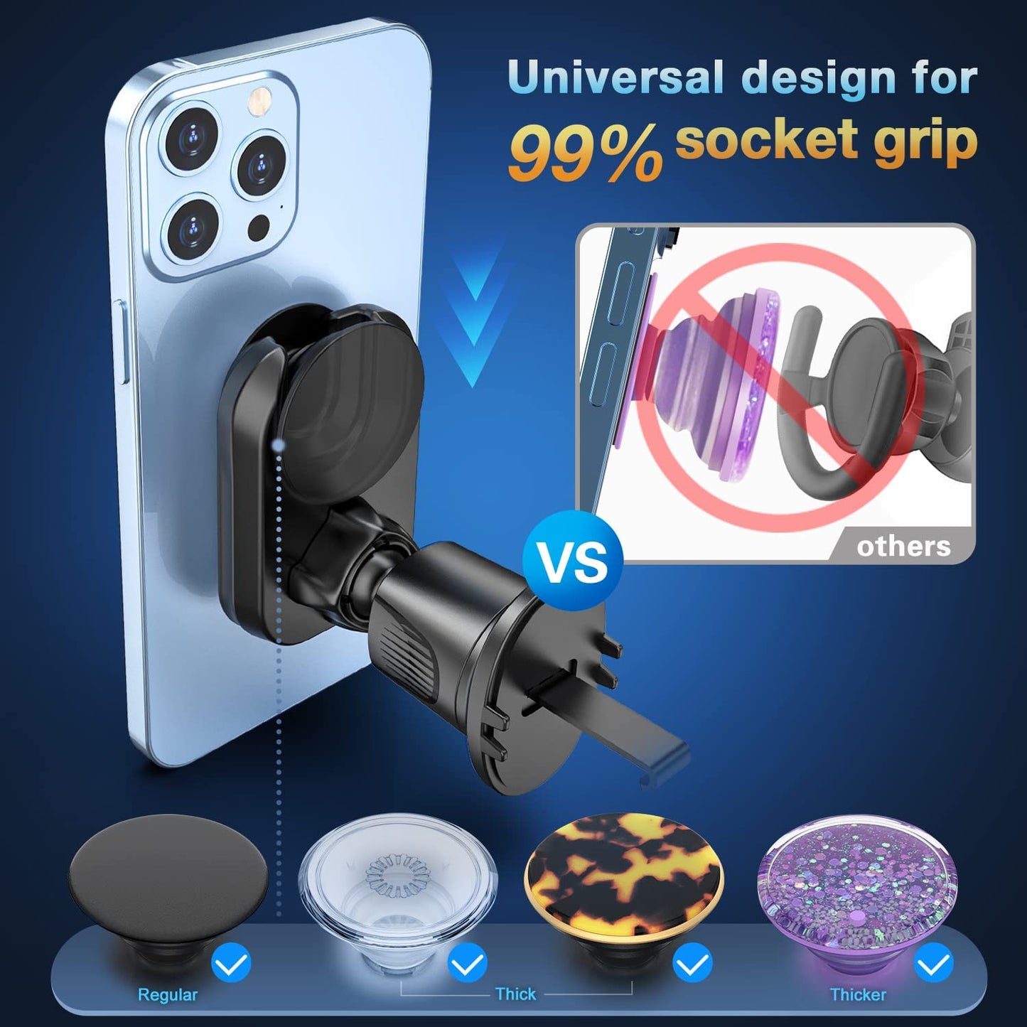 Pop-Tech Car Vent Phone Mount for Socket Grip, Air Vent Clip Phone Holder Compatible with Magsafe Wallet Black & Iphone Samsung Card Holder, Cell Phone Stand with Sticky Adhesive  pop-tech   