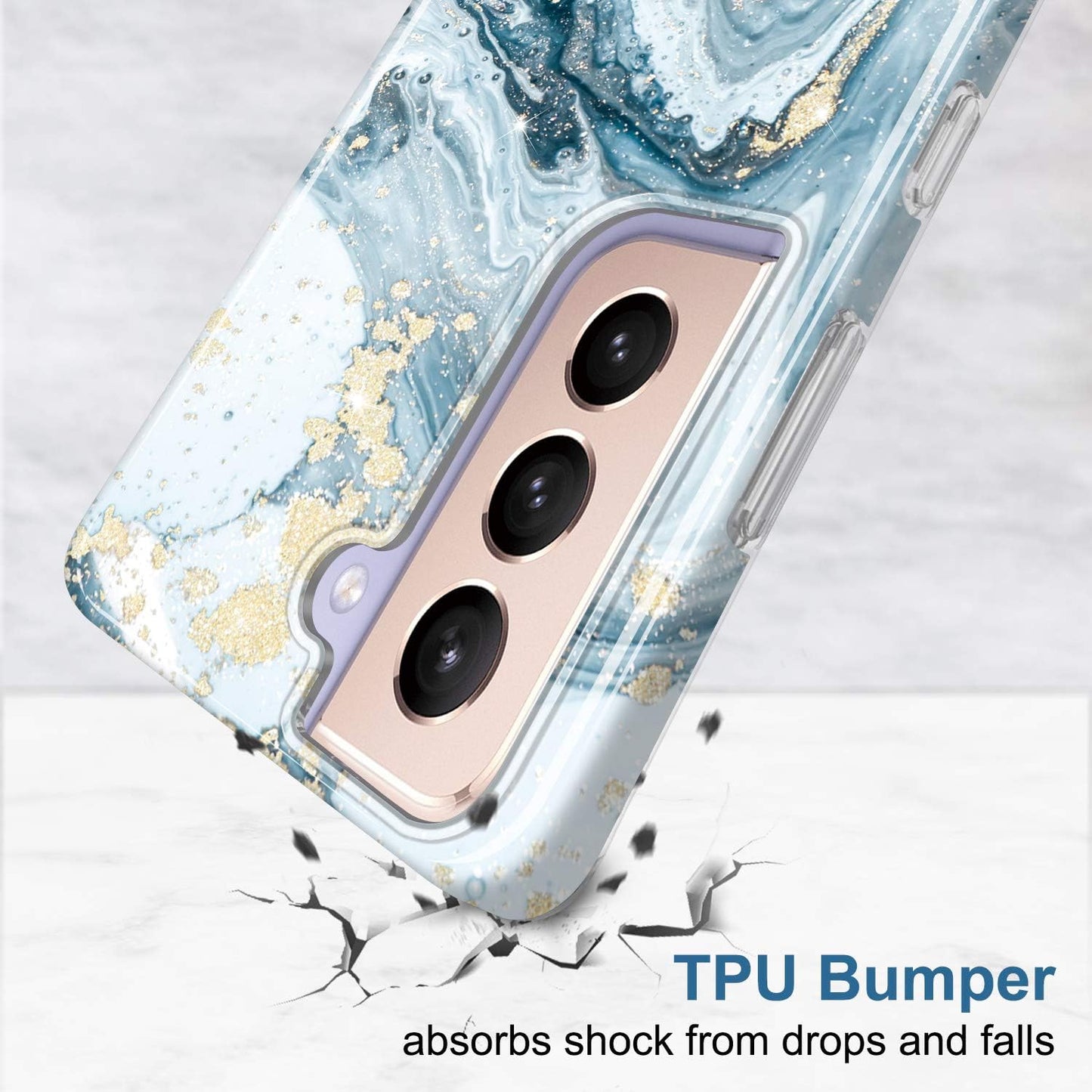 JIAXIUFEN Galaxy S21 Case Gold Sparkle Glitter Marble Slim Shockproof TPU Soft Rubber Silicone Cover Phone Case for Samsung Galaxy S21 5G 6.2 Inch 2021 Blue  JIAXIUFEN   