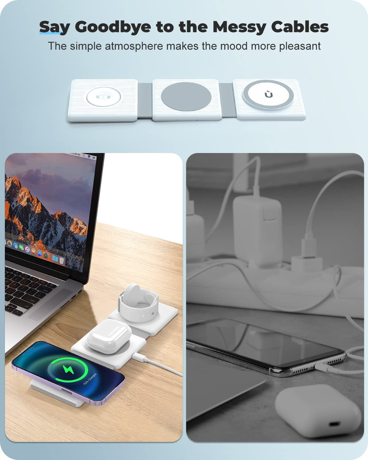 Wireless Charger,Kafiya 3 in 1 Wireless Charging Station,Foldable Travel Fast Charger Compatible for Iphone 14/Pro/Max/Plus/13/12 Series,Air_Pods 3/2/Pro,Iwatch,Samsung(Adapter Included)  KAFIYA   