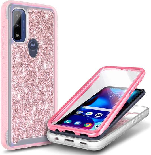 NZND Case for Motorola Moto G Pure, Moto G Play 2023/G Power 2022 with [Built-In Screen Protector], Full-Body Protective Shockproof Rugged Bumper Cover Durable Phone Case (Glitter Rose Gold)  NZND   
