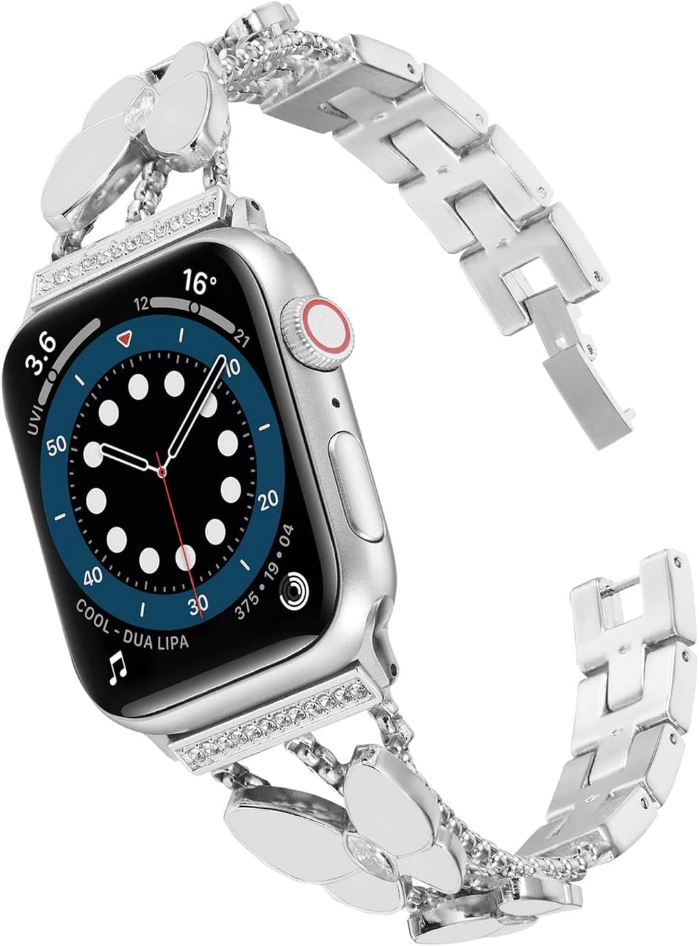 Hi-Yoohere Elegent Stylish Bands Compatible with Apple Watch 38Mm 40Mm 41Mm Chic Butterfly Diamond Rhinestone Metal Wristband Strap for Girls Women Iwatch SE & Series 7/6/5/4/3/2/1  HYHMXB White Butterfly+ Silver Band 42/44/45mm 