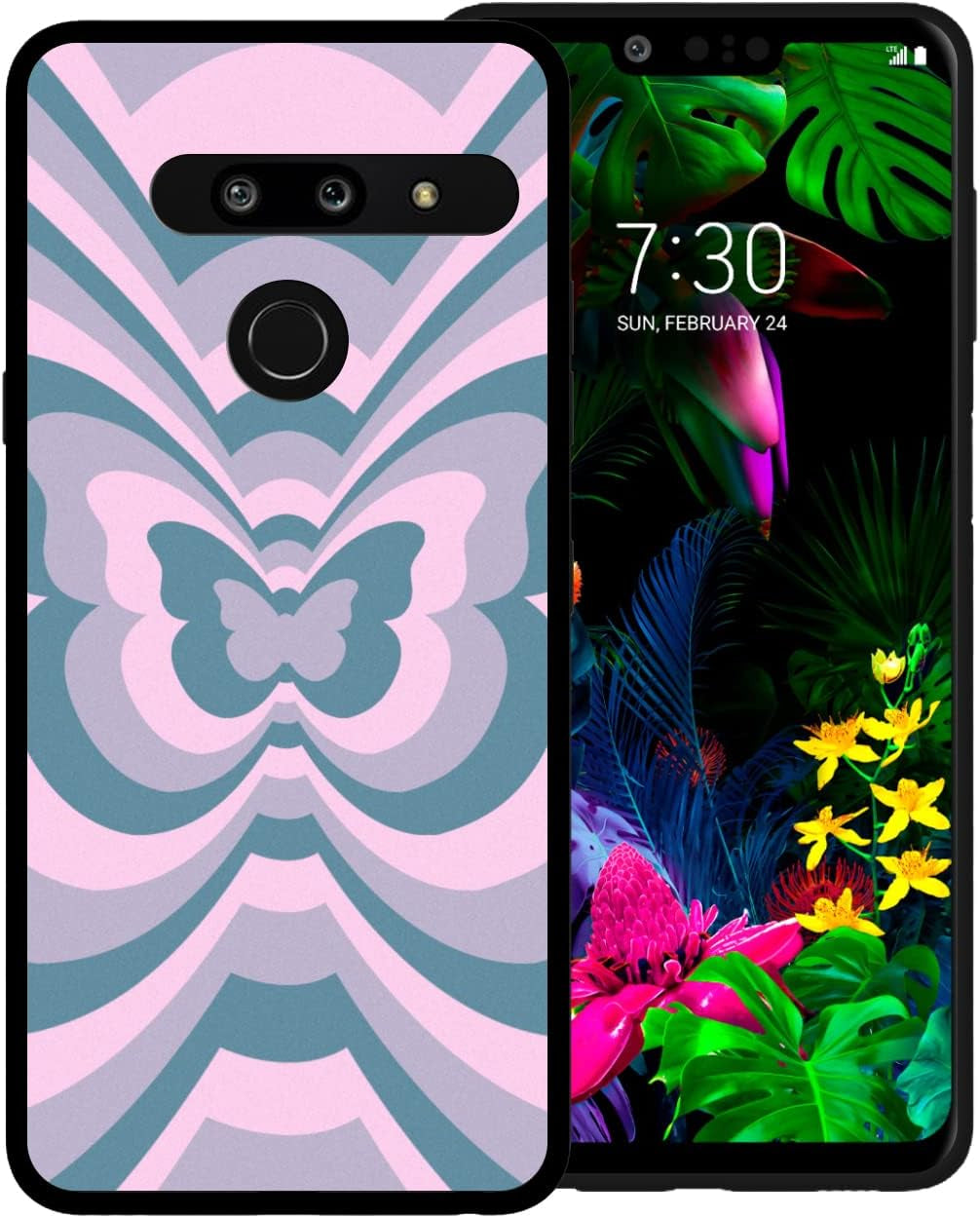 Zaztify Phone Case for LG G8 Thinq, Blue Butterfly Tunnel Center Coffee Latte Valentine Color Block Cute Pattern Shockproof Protective Anti-Slip Slim Soft Cover Shell  zaztify Pink Cyan Butterfly Tunnel  