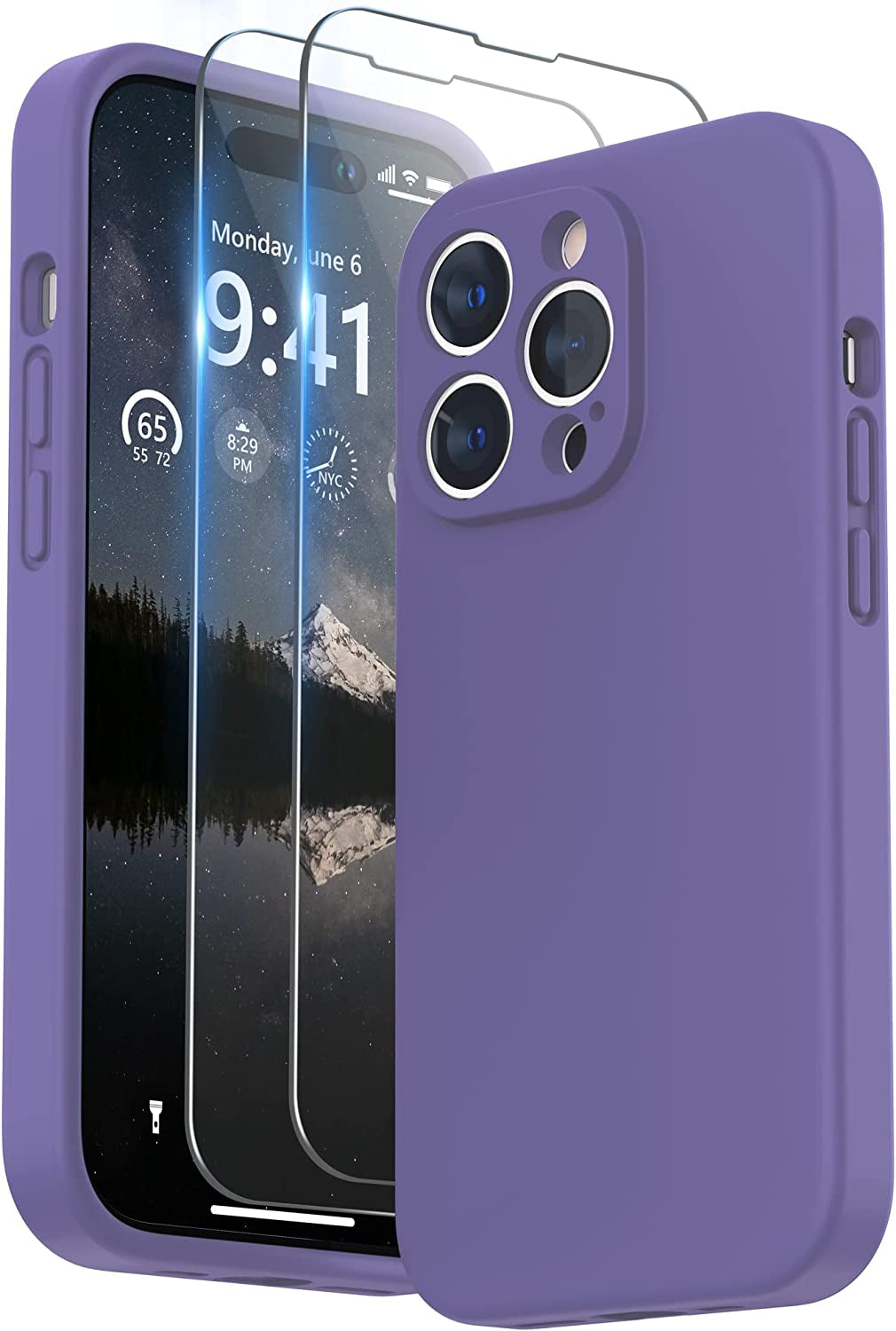 SURPHY Designed for Iphone 14 Pro Max Case with Screen Protector, (With Camera Protection + Soft Microfiber Lining) Liquid Silicone Phone Case, Blue Jay  SURPHY Iris Purple  