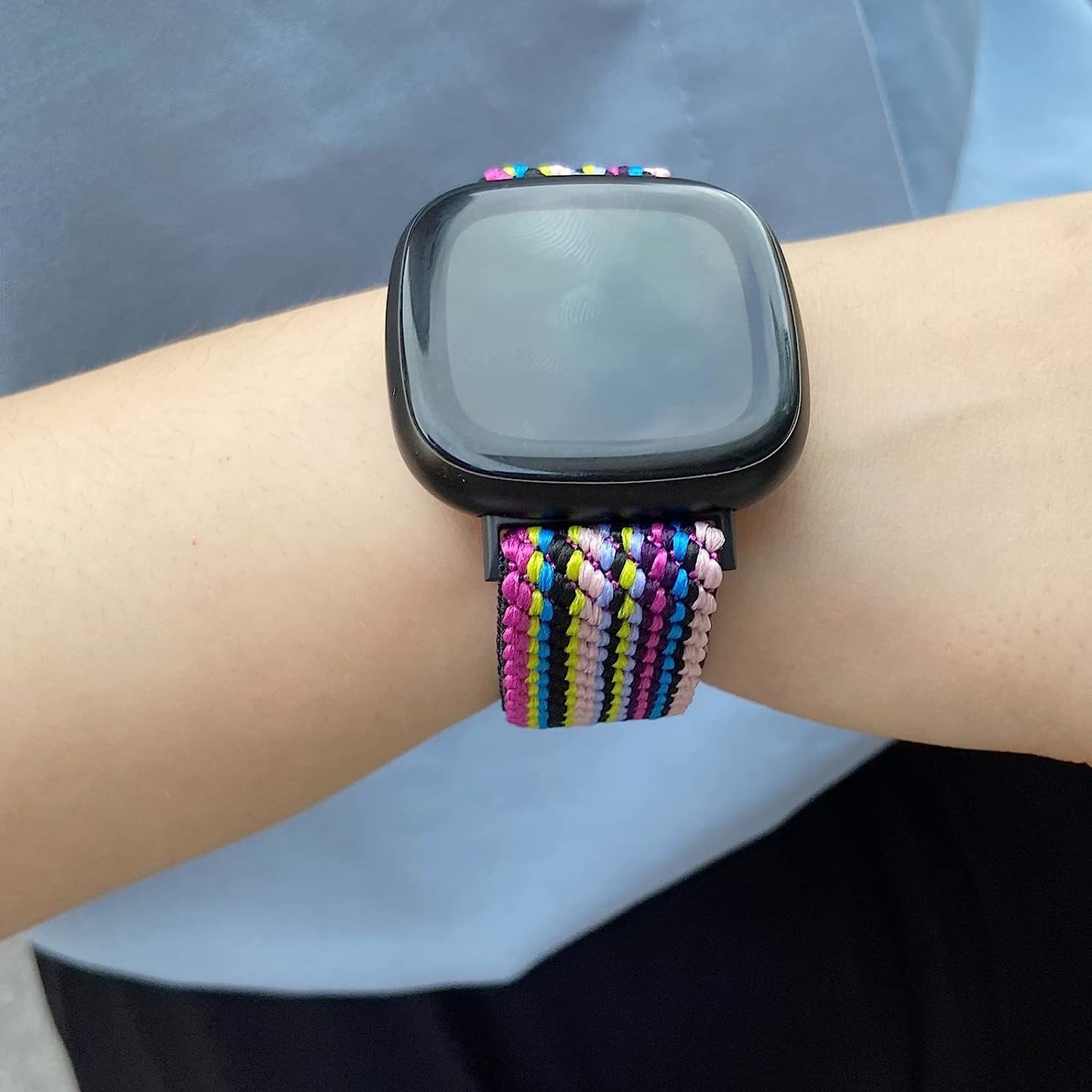 4 Pack Stretchy Bands Compatible with Fitbit Versa 3/Fitbit Versa 4/Fitbit Sense 2/Fitbit Sense Bands Women Men, Adjustable Elastic Breathable Loop Nylon Replacement Straps for Fitbit Sense & Versa 3  POHNUI   