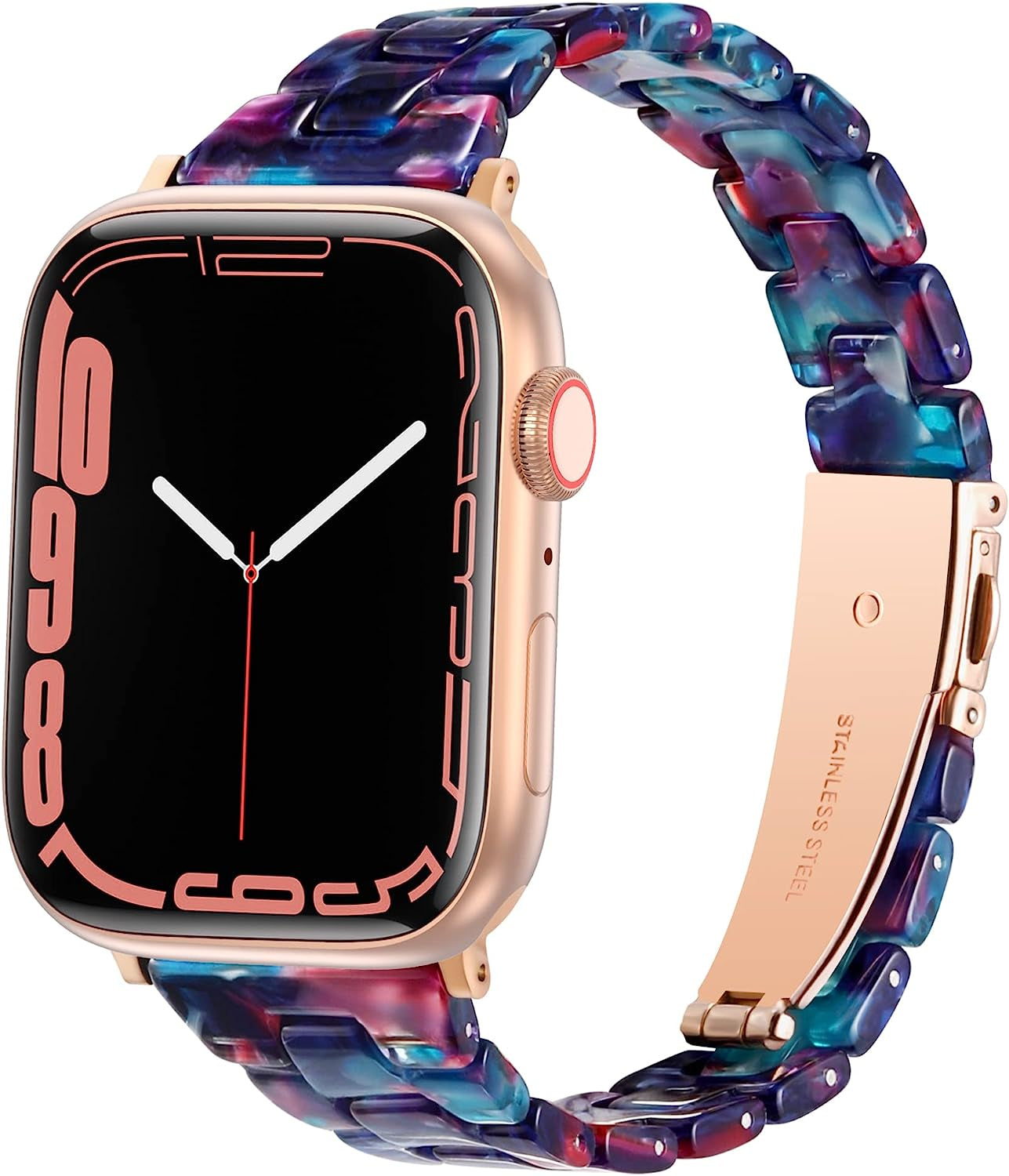 Slim Resin Bands Compatible with Apple Watch Band 38Mm 40Mm 41Mm 42Mm 44Mm 45Mm 49Mm Thin Light Strap with Stainless Steel Buckle Replacement Bracelet for Iwatch Ultra Series 8 SE 7 6 5 4 3 2 1  Arctime Blue Purple Flower 38/40/41mm 