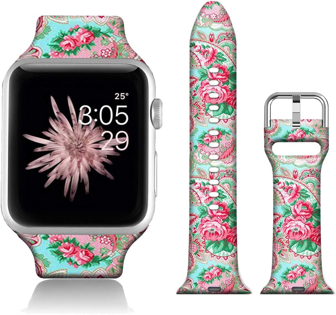 FTFCASE Silicone Floral Bands Compatible with Apple Watch 49Mm 45Mm 44Mm 42Mm, Gray Pattern Printed Soft Silicone Sport Strap Replacement for Iwatch SE Series 8 7 6 5 4 3 2 1 for Women Men Girls  FTFCASE Pink Cashew Flower 38mm/40mm/41mm 