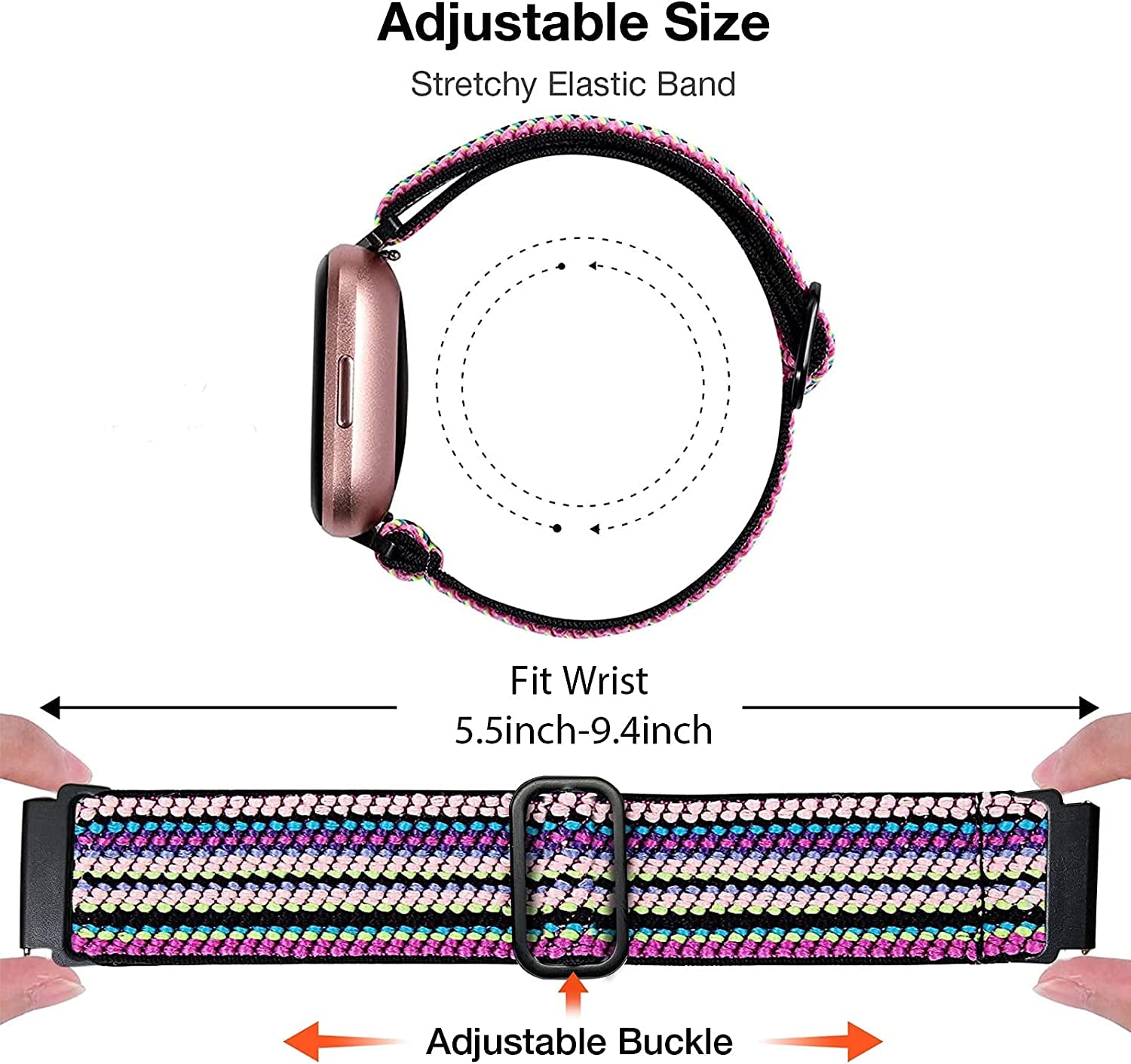4 Pack Stretchy Bands Compatible with Fitbit Versa/Fitbit Versa Lite/Fitbit 2 Women Men, Adjustable Elastic Soft Loop Nylon Breathable Replacement Straps for Smartwatch Wristband  POHNUI   