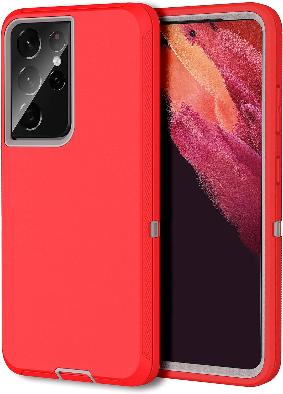 MXX Case Compatible with Galaxy S21 Ultra, 3-Layer Super Full Heavy Duty Body Bumper Cover/Shock Protection/Dust Proof, Designed for Samsung Galaxy S21 Ultra 5G (6.8 Inch) 2021 - (Orange/Gray)  MXx Accessories inc Red/Gray Galaxy S21 Ultra 5G (6.8 Inch) 