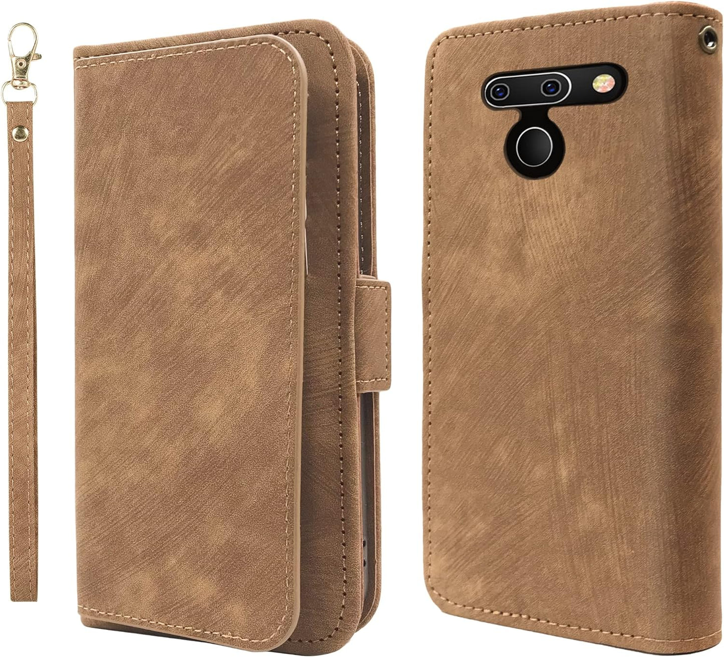 Furiet Compatible with LG G8 Thinq Wallet Case Wrist Strap Lanyard Leather Flip Card Holder Stand Cell Accessories Folio Phone Cover for LGG8 Thin Q G 8 LG8 G8Thinq Lgg8Thinq 8G Women Men Brown  Furiet   