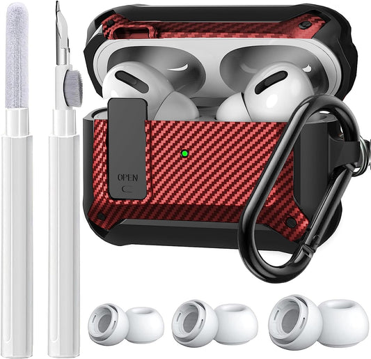 [4 in 1] Airpods Pro 2 Gen/Pro Case Lock with Cleaner Kit&Replacement Ear Tips(S/M/L), Olytop Rugged Airpod Pro 2Nd/1St Generation Protective Cover for Ipod Pro 2019/2022 with Keychain, Black/Red  Olytop   