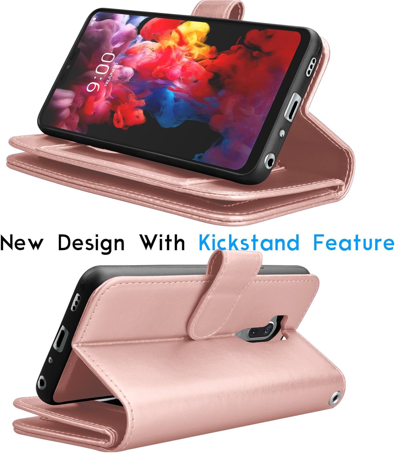 Tekcoo Wallet Case for LG G7 / LG G7 Thinq, PU Leather Luxury ID Cash Credit Card Slots Holder Purse Carrying Folio Flip Cover [Detachable Magnetic Hard Case] Kickstand - Rose Gold  Tekcoo   