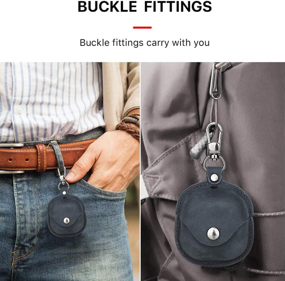 Genuine Leather Case for Galaxy Buds Live,Hiram Crazy Horse Leather Portable Travel Case for Galaxy Buds Live,Headphone Cases for Galaxy Buds Live Charging Case(Blue)  Hiram   