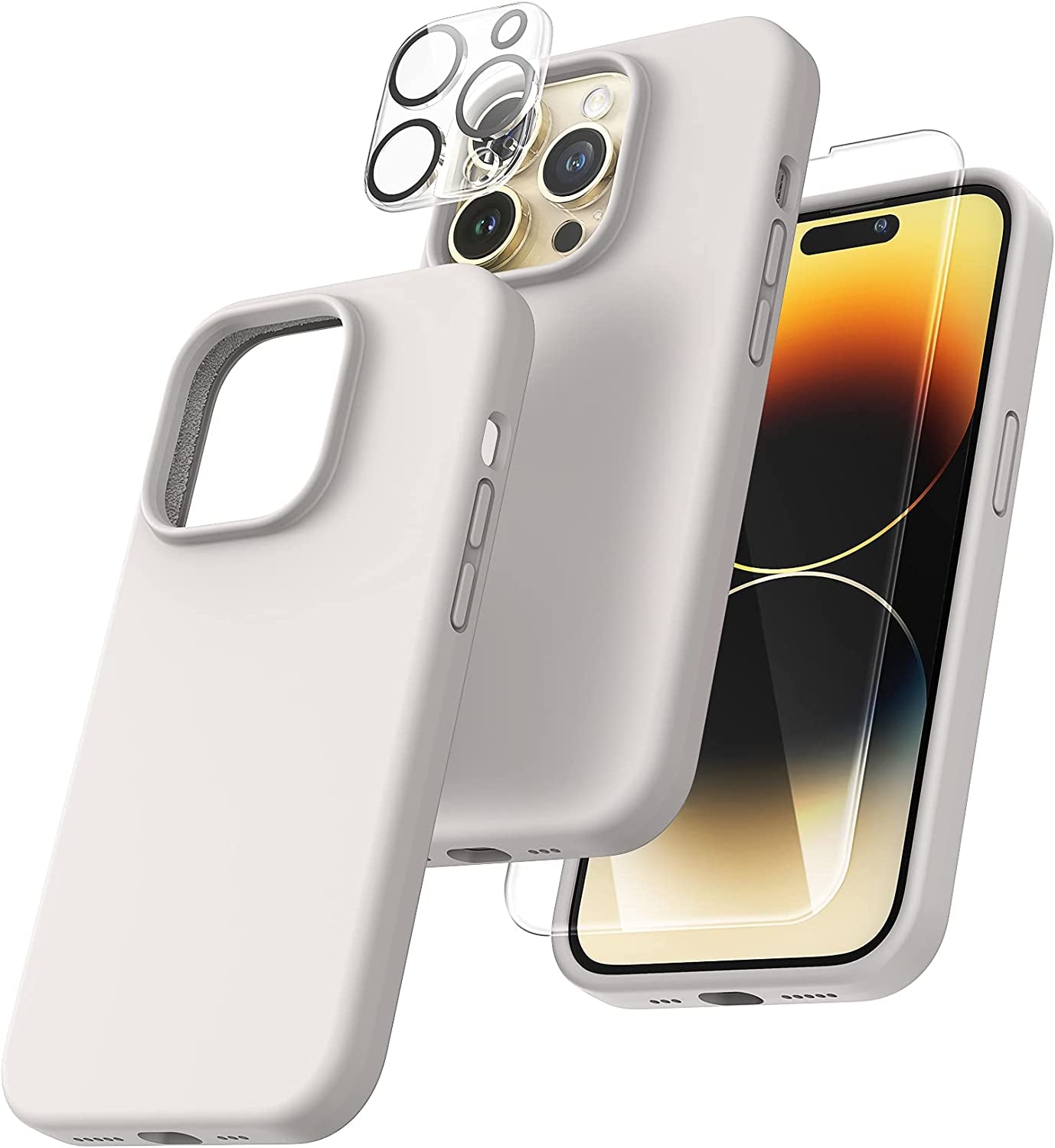 TOCOL [5 in 1 Designed for Iphone 14 Pro Case, with 2 Pack Screen Protector + 2 Pack Camera Lens Protector, Liquid Silicone Phone Case 6.1 Inch, [Anti-Scratch] [Drop Protection], Alpine Green  TOCOL Stone  