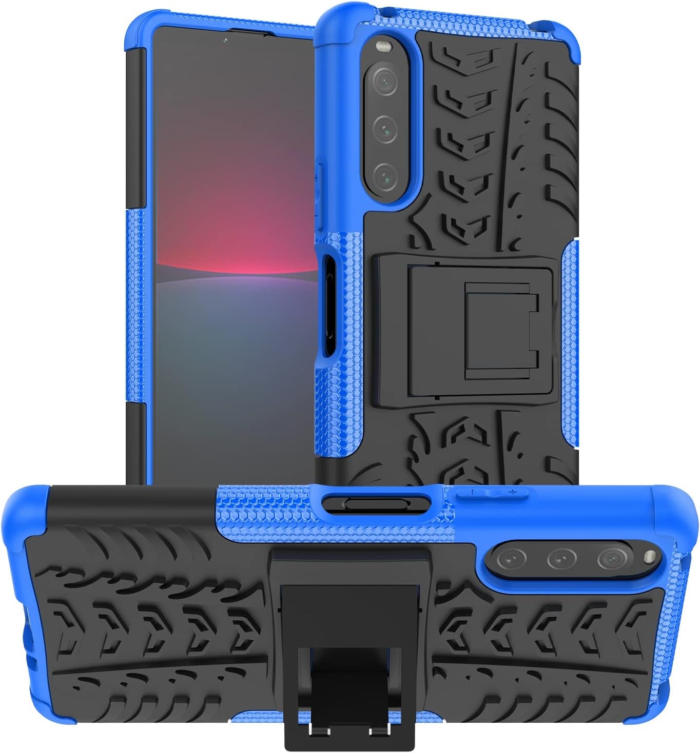 Compatible with Sony Xperia 10 IV with Built-In Kickstand 360° Full Body Shockproof Military Grade Heavy Duty Protective Phone Case for Sony Xperia 10 IV  Joie & Joho Blue  