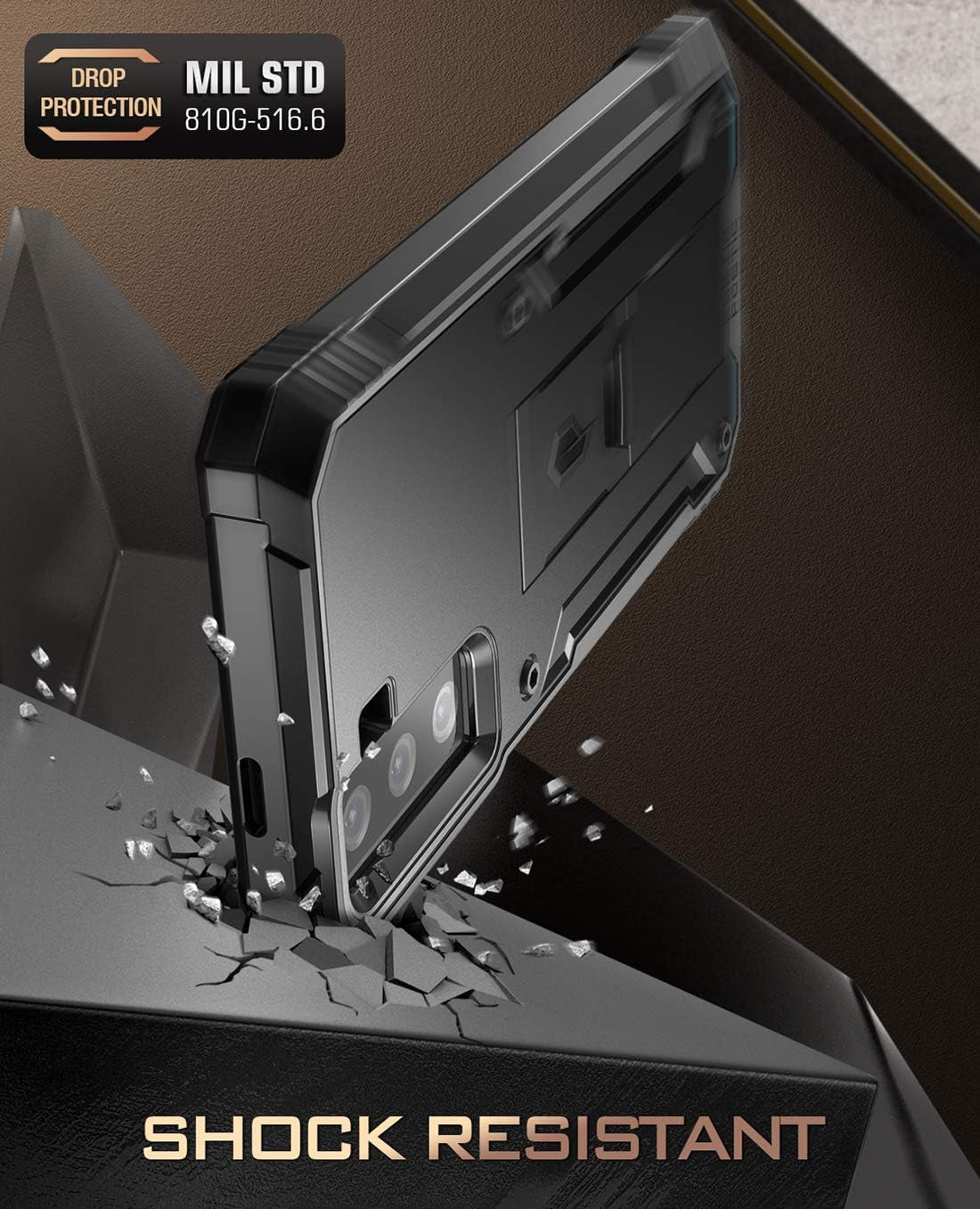 Poetic Revolution Case for Samsung Galaxy S21 5G 6.2 Inch, Built-In Screen Protector Work with Fingerprint ID, Full Body Rugged Shockproof Protective Cover Case with Kickstand, Black  Poetic   