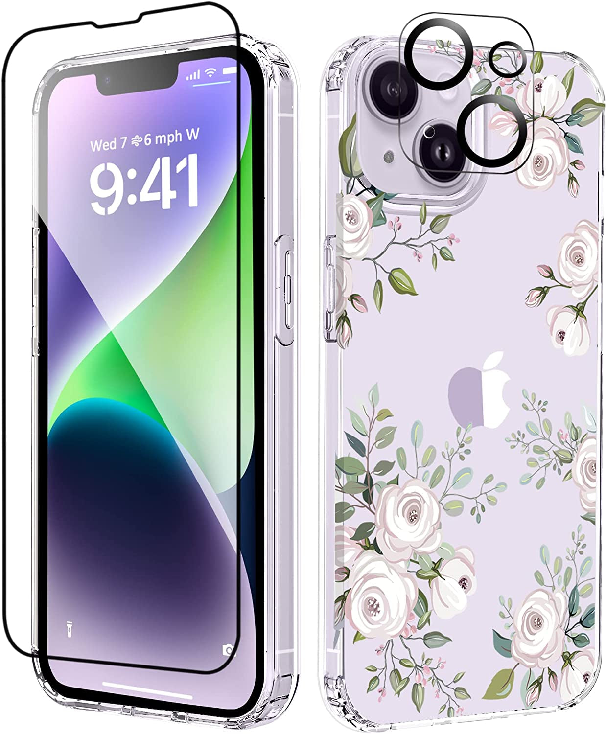 MIODIK Compatible with Iphone 14 Case with Screen Protector + Camera Lens Protector, Non Yellowing Clear Glitter Protective Phone Case, Women Girls Cover for Iphone 14 6.1 Inch 2022 - Sparkle Blue  MIODIK Ivory  