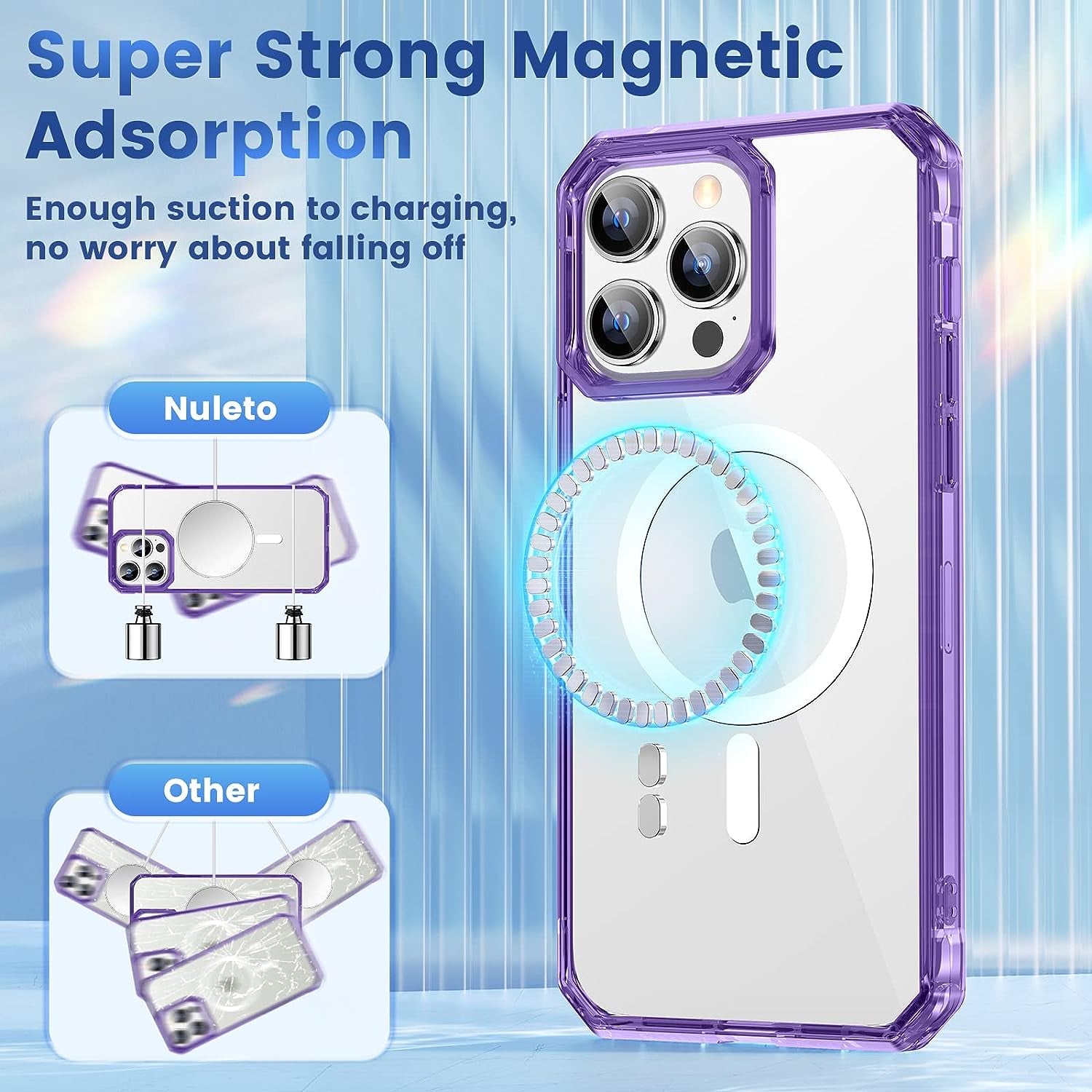 NULETO 【3 in 1】 Case for Iphone 14 Pro with Magsafe, Built-In with 9H Tempered Glass Screen Protector & Camera Lens Protector & Strong Magnetic Slim Thin Phone Cover for Iphone 14 Pro - Purple  Nuleto   