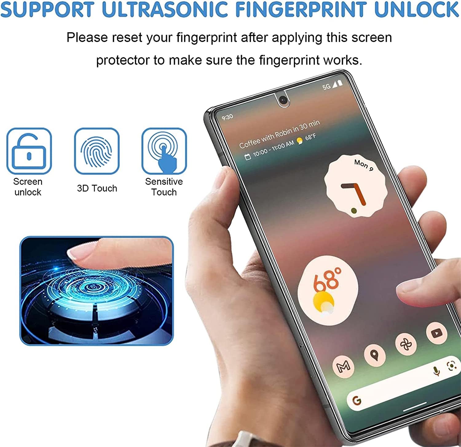 [3+3 Pack] Glass Screen Protector for Google Pixel 6A 5G, 9H Tempered Glass, Ultrasonic Fingerprint Compatible,Hd Clear Case Friendly for Google Pixel 6A Glass Screen Protector  Arshek   