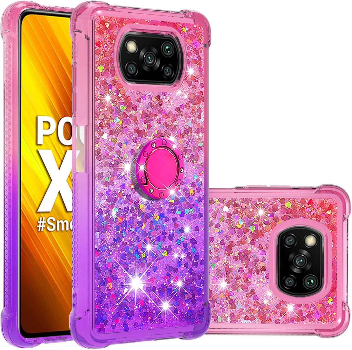 Monwutong Phone Case for Xiaomi Poco X3 NFC, Case for Xiaomi Poco X3 Pro, Shiny Bling Quicksand Effect TPU Bumper Case with Four Corners Protection Cover for Xiaomi Poco X3 NFC/X3 Pro, Purple Blue  Monwutong Pink Purple  