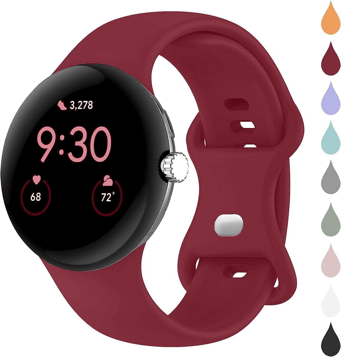 BMINEN Bands 4 Pack for Google Pixel Watch Band, Soft Silicone Wristband Women Men Waterproof Sport Strap Band for Google Pixel Watch 2022 (L, 4PACS-A-L)  BMINEN wine Small 