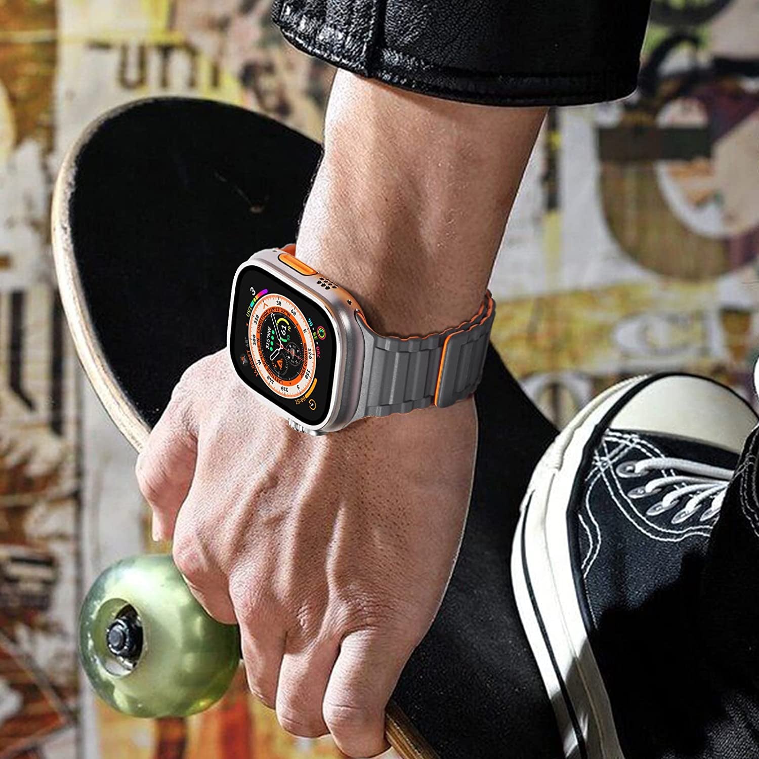 WINGLE for Apple Watch Ultra Band 49Mm Series 8 Series 7 45Mm 44Mm 42Mm Men, Strong Magnetic Bands Bracelet Adjustable Silicone Sport Strap for Apple Watch SE 6 5 4 3 2 1 Iwatch Women,Grey/Orange  WINGLE   