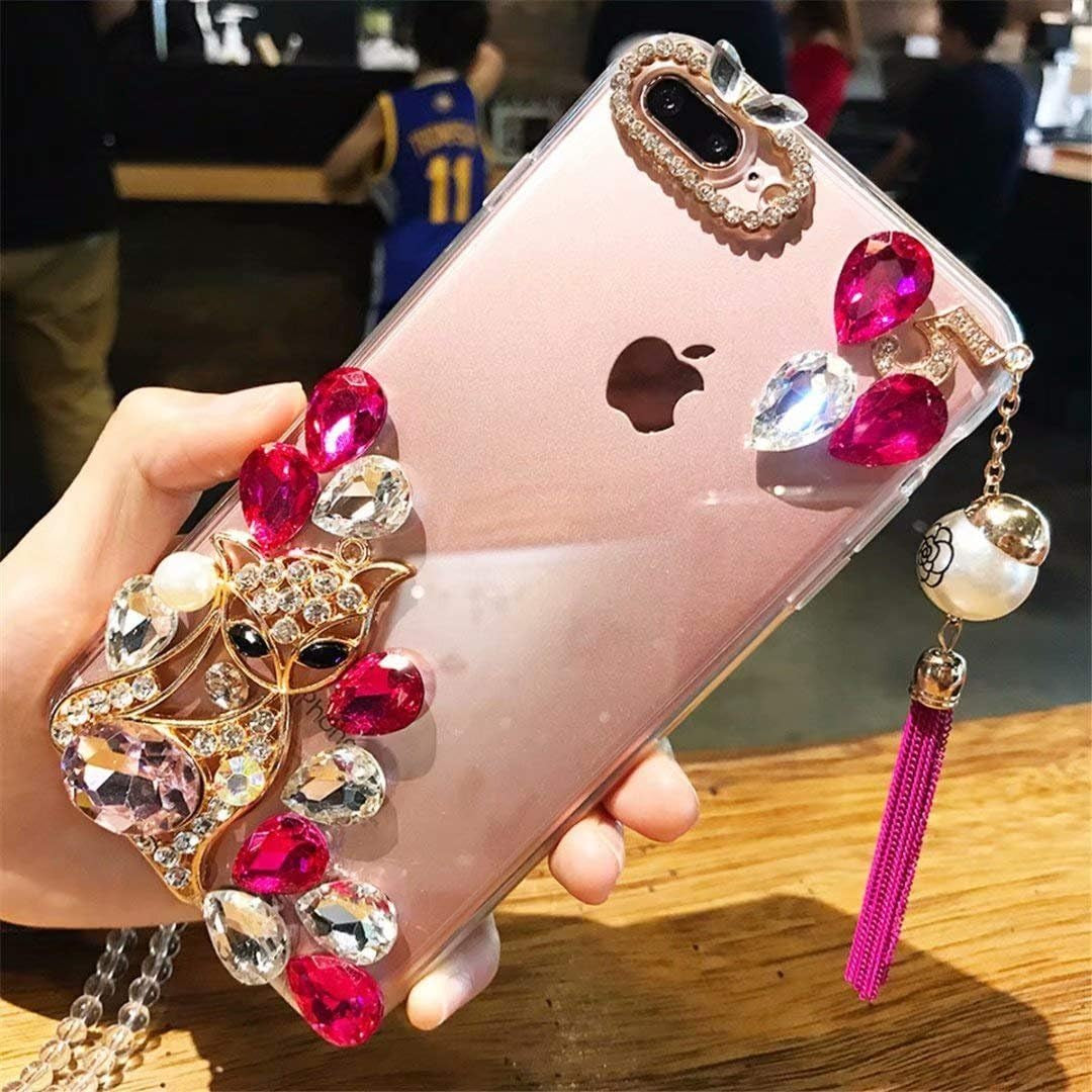 HTC Bolt Case, HTC 10 EVO Full Crystal Diamond Case, 3D Handmade Finger Buckle Luxury Fur Ball Sparkle Crystal Rhinestone Diamond Glitter Bling TPU Case for HTC Bolt (Angel/Red)  YuXia Fox1 / Rose  