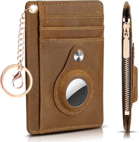 Keymon Airtag Wallet Holder, Minimalist Sleek Design with RFID Blocking Technology, Credit Card Holder for Men and Women, Slot for Airtag Tracking Device (Brown)  Keymon   
