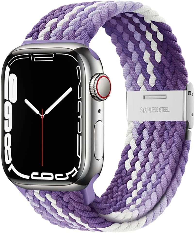 Qimela Compatible with Apple Watch Band 49Mm 45Mm 44Mm 42Mm,Stretchy Sport Solo Loop Strap with Adjustable Buckle,Elastic Nylon Braided Wristband for Iwatch Series 8 7 6 SE 5 4 3 2 1 Ultra,Women Men  FS-TECH Gradient Purple 38mm/40mm/41mm 